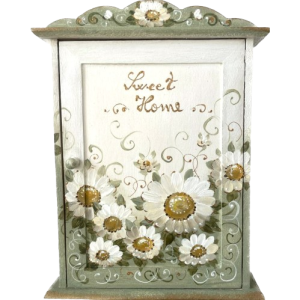 Cutie pentru chei pictata manual cu flori de margarete