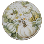 platou rotund din lemn pictat cu dovlecei decorativi