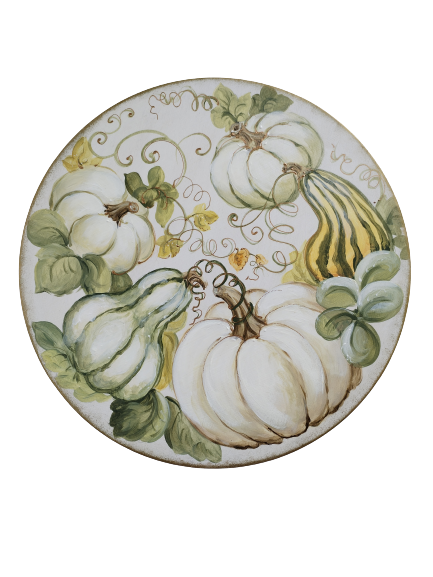 platou rotund din lemn pictat cu dovlecei decorativi