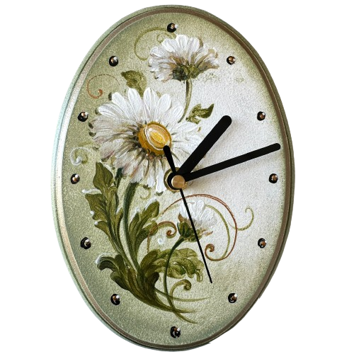 ceas oval pictat cu margarete